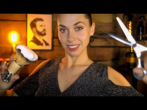 ASMR Sleep-inducing haircut for men ROLEPLAY, Shave and oil massage and RAIN, Personal Attention