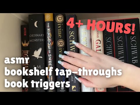 4 HOURS of bookshelf tapping! (bookshelf tour compilation, whispered, TONS of book triggers)