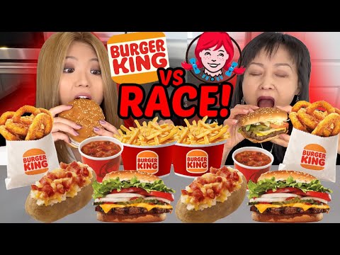 ASMR BURGER KING VS WENDY'S RACE EATING COMPETITION! 먹방