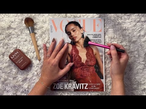 ASMR whispering and tracing vogue magazine | page flipping, tapping & mouth sounds