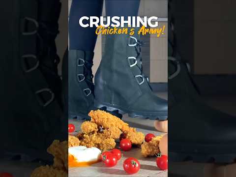 Pea vs. Chicken’s Army! Boots Crushing Food! Oddly Satisfying! ASMR
