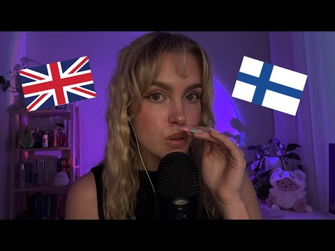 ASMR trigger words in english vs finnish | closeup whispers, inaudible & hand movements