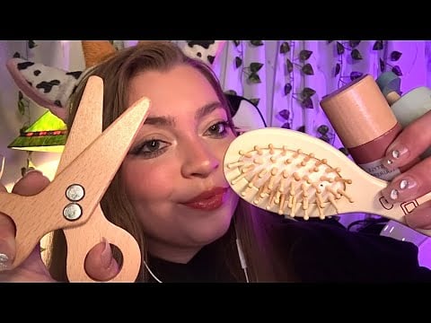 ASMR Wooden Haircut 🪵💇‍♀️💤 (hair play, wooden sounds, mouth sounds etc.)