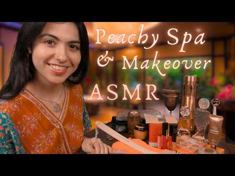 Peachy Spa Makeover 🍑🫧 ASMR (exfoliation, skincare, makeup, meditation music)