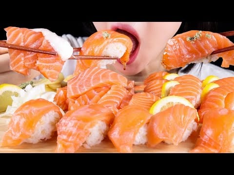 ASMR Giant Salmon Sushi and Sashimi Party with Cream Sauce | Eating Sounds Mukbang No Talking