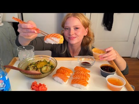 ASMR ~ EATING SALMON NIGIRI (SUSHI EATING) 🍣🐟