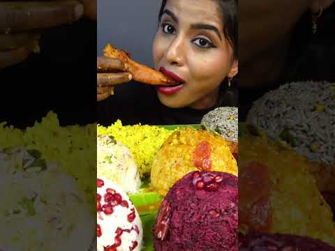 Eating Lemon Rice,Sambar Rice,Curd Rice,Tomato fried Rice,Papad South Indian Food ASMR Eating Video