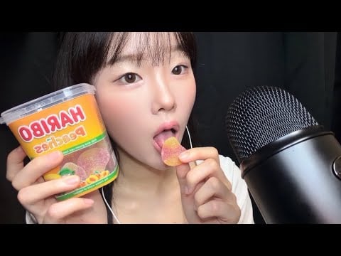 🍑 하리보 젤리 먹방 asmr | haribo peaches gummy mukbang | no talking real sound | satisfying chewy sounds