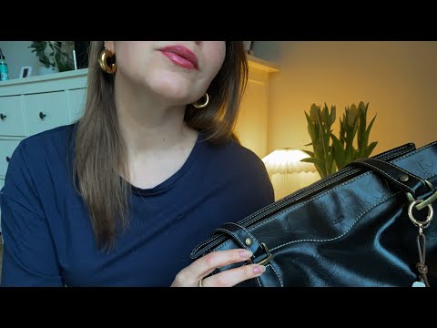 ASMR ✨ - what’s in my leather bag ? | less talking and natural speed 