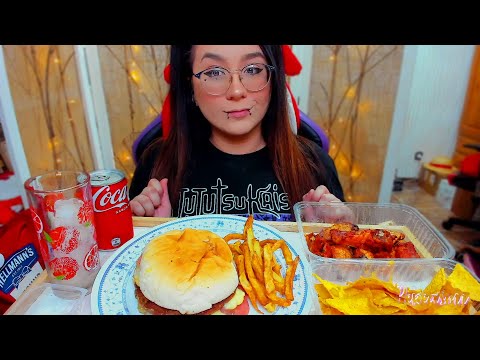 ASMR MUKBANG BBQ CHICKEN🍗W/ NACHOS & BURGER ( No Talking) Real Eating Sounds | PEKEASMR