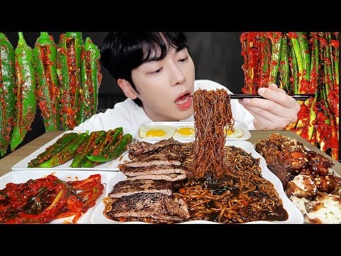 ASMR MUKBANG 직접 만든 양념 치킨먹방! 스테이크 짜파게티 레시피 & 먹방 FRIED CHICKEN AND BLACK BEAN NOODLES EATING SOUND!