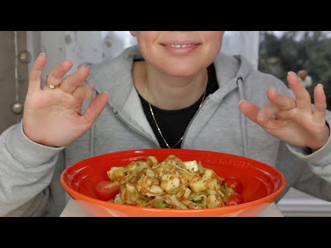 ASMR Whisper Eating Sounds | Zucchini Pasta With Sweet Sauce | Healthy Mukbang 먹방