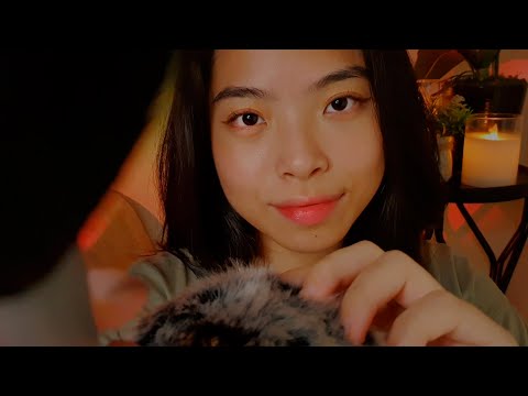 Slow & Close Up ASMR To Feel Connected 🍄 Face Touching/Brushing & Hand Movements (Fluffy Mic Sounds)