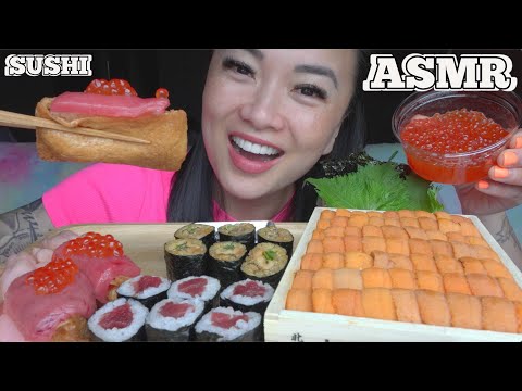 ASMR UNI TRAY + MAKI ROLL *BEST SUSHI PLATTER (EATING SOUNDS) LIGHT WHISPERS | SAS-ASMR