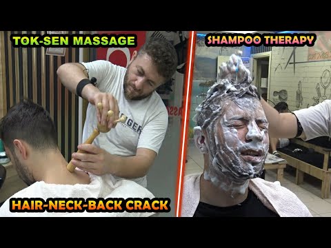 ASMR BARBER TOK-SEN MASSAGE & LOUD CRACK & head shampoo, face, ear, arm, palm, foot, leg massage