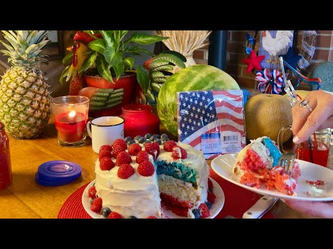 Baking 4th of July Cake! (No talking version) Mixing~Stirring~Measuring~Patriotic dessert. ASMR