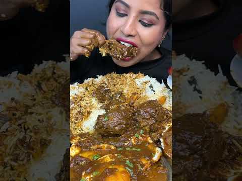 ASMR Eating Spicy Mutton Bhuna,Whole Chicken Kaleji Curry Masala,Egg,Jeera Rice ASMR Eating Mukbang