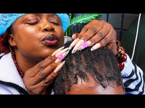 ASMR✨Detailed Edge Laying on Nape & Forehead Long Nail Scratchin,Hair Relaxer, Vitamin E & Nitpickin