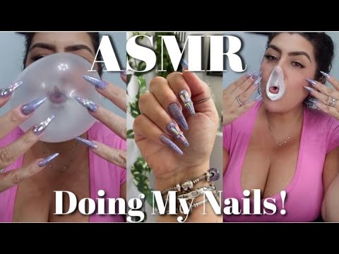 ASMR (Doing My Nails) Blowing Big Bubblegum Bubbles