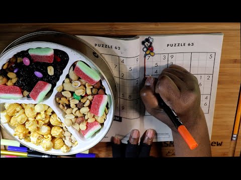 Sudoko Medium Puzzle 63 With Snack Tray Treats ASMR Eating Sounds