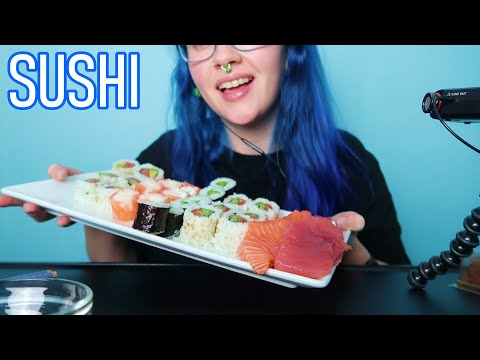 ASMR Eating A Sushi & Sashimi FEAST (With Chocolate Mochi & Olly 🐱) 🍣