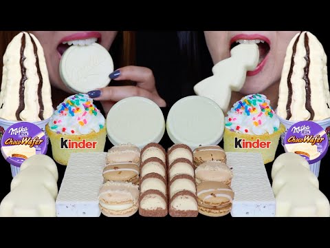 ASMR RAINBOW SPRINKLE CUPCAKE ICE CREAM, MILKA CHOCO WAFERS, KINDER BUENO, GIANT ICE CREAM CONE 먹방