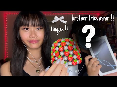 my brother tries ASMR for the first time !! ˚˖𓍢ִ໋🍓✧˚.♥️⋆ (he’s really good)