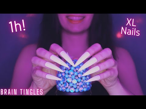 Asmr Mic Scratching - Brain Scratching with Rhinestones on Mic & Long Nails No Talking for Sleep 1H