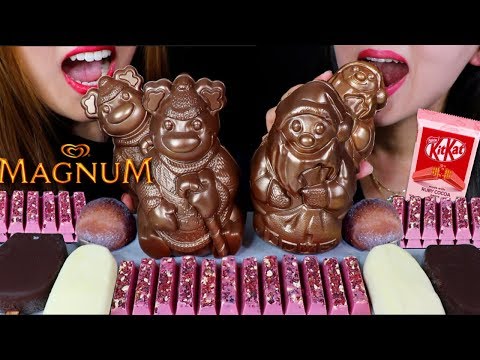 ASMR BRONZE CHOCOLATE, WHITE CHOCOLATE MAGNUM, RUBY CHOCOLATE, DARK CHOCOLATE MOCHI먹방 | Kim&Liz ASMR