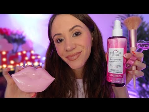 ASMR Doing Your Valentines Makeup & Skincare 💖 (layered sounds, cozy pampering)