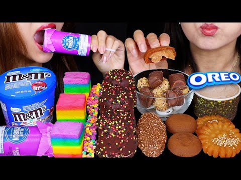 ASMR GIANT CHOCOLATE RAINBOW MARSHMALLOWS, M&MS ICE CREAM, COOL TUBE PUSH POP, MINI OREO CEREAL 먹방