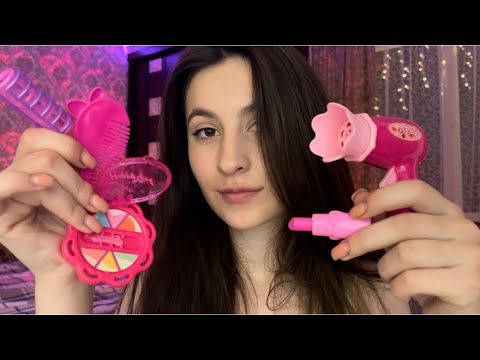Asmr fixing your hair and doing your makeup with kids toy set in 1 minute (credits @valoulette )💗