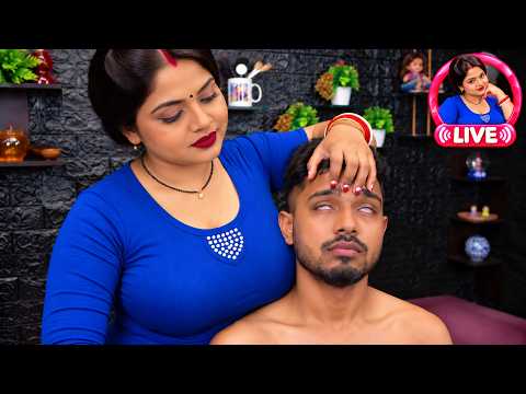 LIVE: Indian Female Barber Head Massage ASMR | Relaxing Forehead Massage & Ear Massage For Sleep