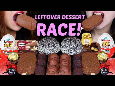 ASMR LEFTOVER DESSERT RACE! CHOCOLATE BOMB CAKE, FERRERO ROCHER, KINDER JOY EGGS, ICE CREAM BARS 먹방