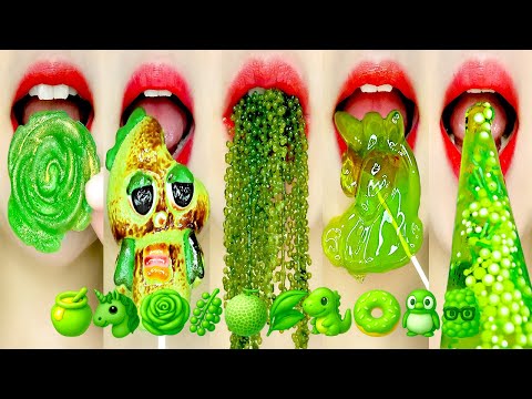 ASMR GREEN EMOJI FOOD(honey jelly, kohakuto, sea grape) EATING SOUNDS 초록색 간식 이모지 먹방 MUKBANG
