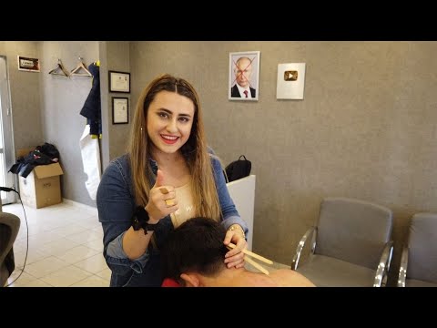 💈ASMR TURKISH LADY BARBER / HEAD , BACK MASSAGE w/ STICKS and SCRATCHING