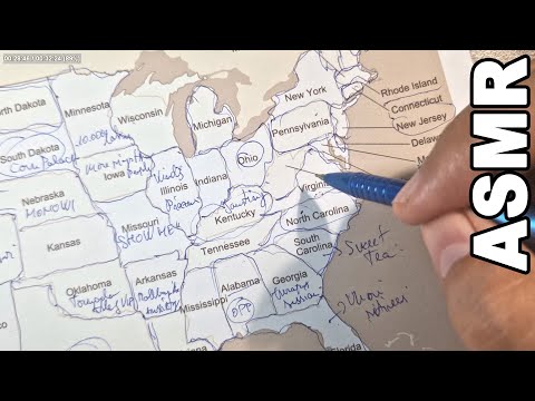 ASMR: Every U.S. State In Just Two Ironic Facts [ ASMR map tracing + whispering ]
