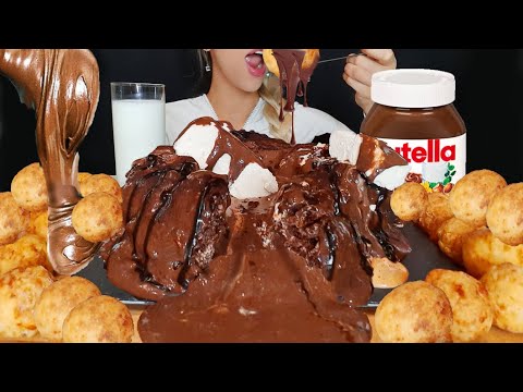 ASMR NUTELLA LAVA VOLCANO CHOCOATE CAKE, KRISPY DONUTS, ICE-CREAM  라바 누텔라 초콜릿 케이크 Real Eating Sounds