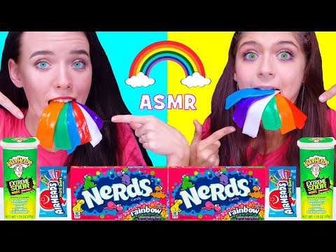 ASMR RAINBOW DESSERTS JELLY STRAWS, GUMMY CANDY, NERDS, SOUR CANDY MUKBANG