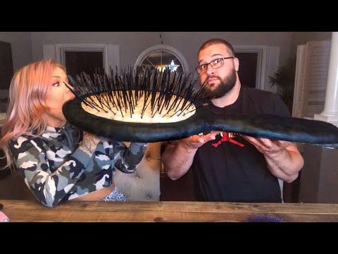 ASMR EATING WORLDS LARGEST EDIBLE HAIR BRUSH (10,000 GRAMS) EXTREME CRUNCHY EATING SOUNDS MUKBANG