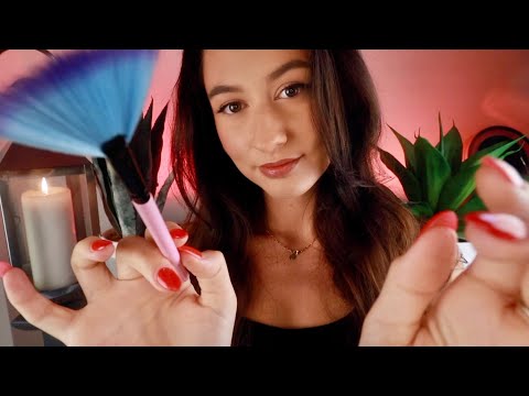 ASMR Brushing Away Your Stress (RELAXING Face Brushing for Stress Relief & Sleep) ~ rain sounds