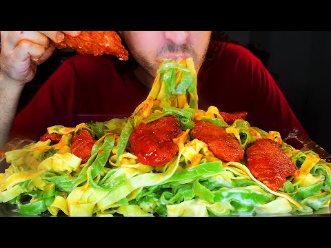 ASMR Buffalo Chicken Fettuccine Alfredo ! NO FORK !  NO TALKING | Nomnomsammieboy