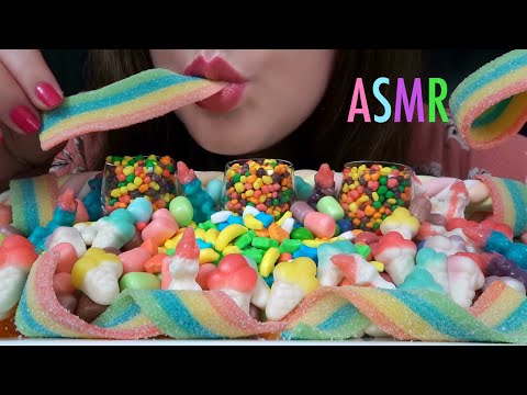 ASMR Rainbow Candy Party 🌈 CHEWY & CRUNCHY Eating Sounds