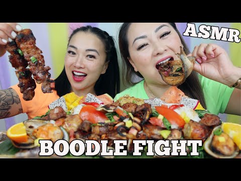 ASMR BOODLE FIGHT *SISTER'S MUKBANG FEAST (EATING SOUNDS) MINIMAL LIGHT WHISPERS | SAS-ASMR