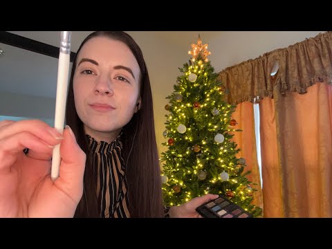 ASMR Xmas Role Play Pt 3: Doing Your Makeup (brushing, lid, rummaging, blending sounds)