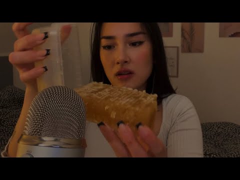 ASMR raw honey comb eating, mouth sounds 🍯