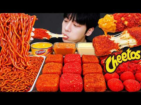 ASMR MUKBANG 직접 만든 치토스 칠리스 불닭볶음면 치즈스틱 핫도그 먹방 & 레시피 FIRE NOODLES AND Tteokbokki EATING SOUND!
