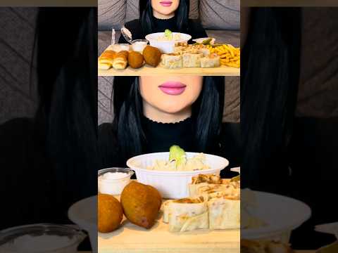 CHICKEN SHAWARMA, HUMMUS, FRIED KIBBEH AND FRIES #mukbang #food #eatingsounds