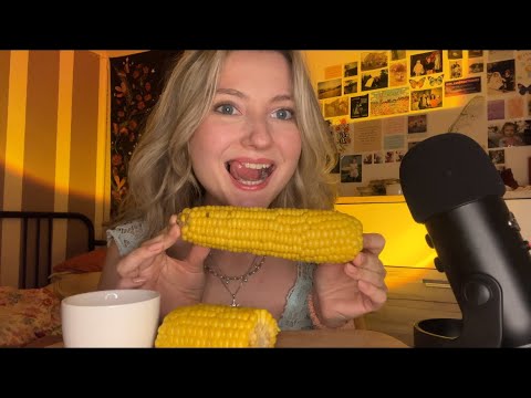 ASMR | eating corn with clicky whispers | crunchy eating sounds 