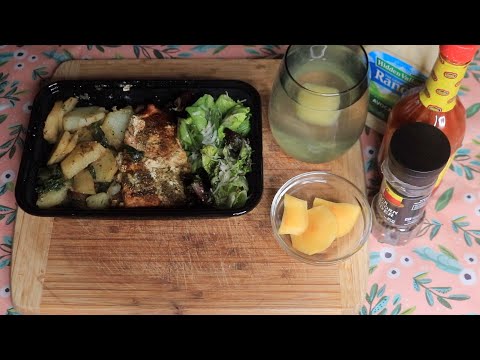 STIR FRY MUSHROOMS POTATOES SALMON SIDE SALAD ASMR EATING SOUNDS